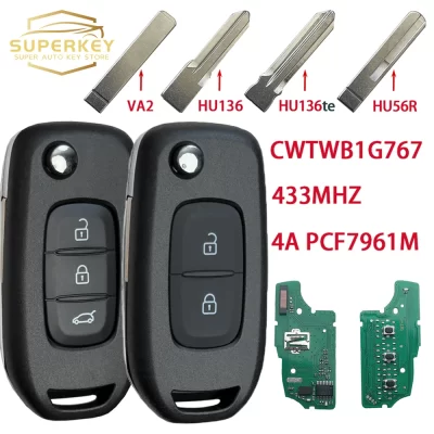 Superkey para renault megane3 logan2 kadjar captur símbolo dacia espanador 4a chip 433mhz pcf7961m chave de carro inteligente cwtwb1g767