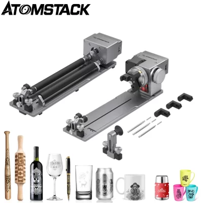 Mandril de mandíbula de rolo rotativo a laser Atomstack R8 PRO para objetos cilíndricos Anel de taco de beisebol de vidro de vinho para todas as máquinas Atomstack