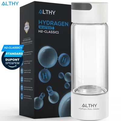 Garrafa geradora de água rica em hidrogênio ALTHY - Cupbody de vidro - Ionizador DuPont SPE e PEM Dual Chamber Maker - Dispositivo de inalação H2
