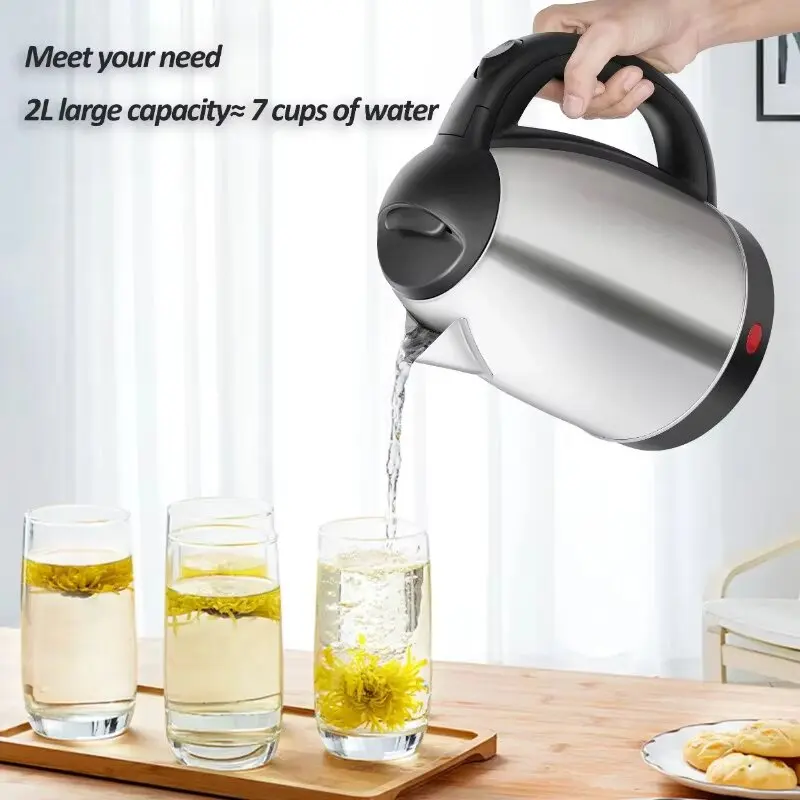 Chaleira elétrica de viagem, chá, café, 2l, aço inoxidável, portátil, caldeira de água, para hotel, família, viagem, cozinha, chaleira inteligente - Image 2