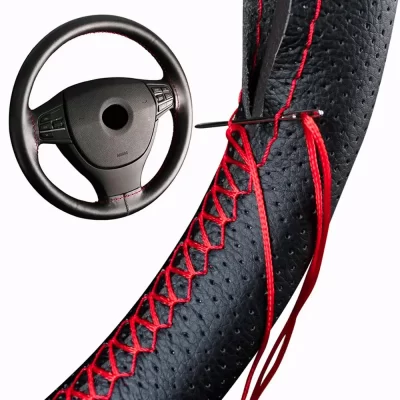 Capa trançada para volante de carro, agulhas e linha de couro artificial, conjunto de 5 cores, textura diy, acessórios automotivos macios