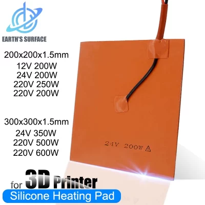 Almofada de aquecimento de cama aquecida de silicone para impressora 3D à prova d'água 200*200MM 300*300MM 12V/24V/220V para impressora 3D Ender3 CR10 peças cama quente