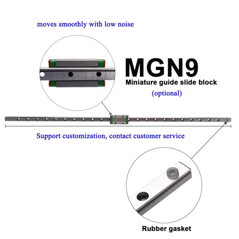1pc 9mm guia linear mgn9 mgn9h mgn9c 100 150 200 250 300 350 400 450 500 550mm trilho linear + bloco mgn9h ou mgn9c impressora 3d cnc - Image 3