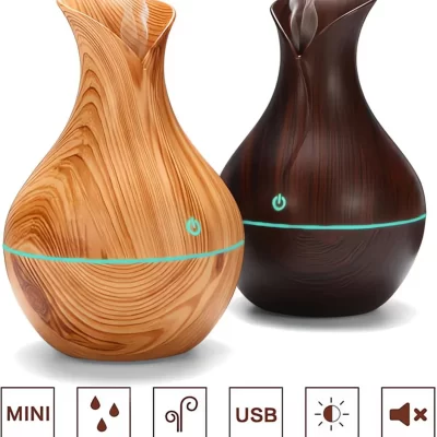 Umidificador de ar elétrico usb 130ml mini difusor de aroma de grão de madeira óleo essencial aromaterapia fabricante de névoa fria com led para casa