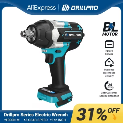 Drillpro 1000N.M Chave de impacto elétrica sem escova de 1/2 POLEGADAS com chave sem fio de 3 velocidades, ferramentas elétricas para carro para bateria Mak