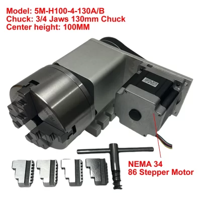 CNC Indexing cabeça Chuck, um quarto eixo rotativo, NEMA34 86 Stepper Motor para máquina de gravura CNC, 3 4 mandíbulas, 130mm