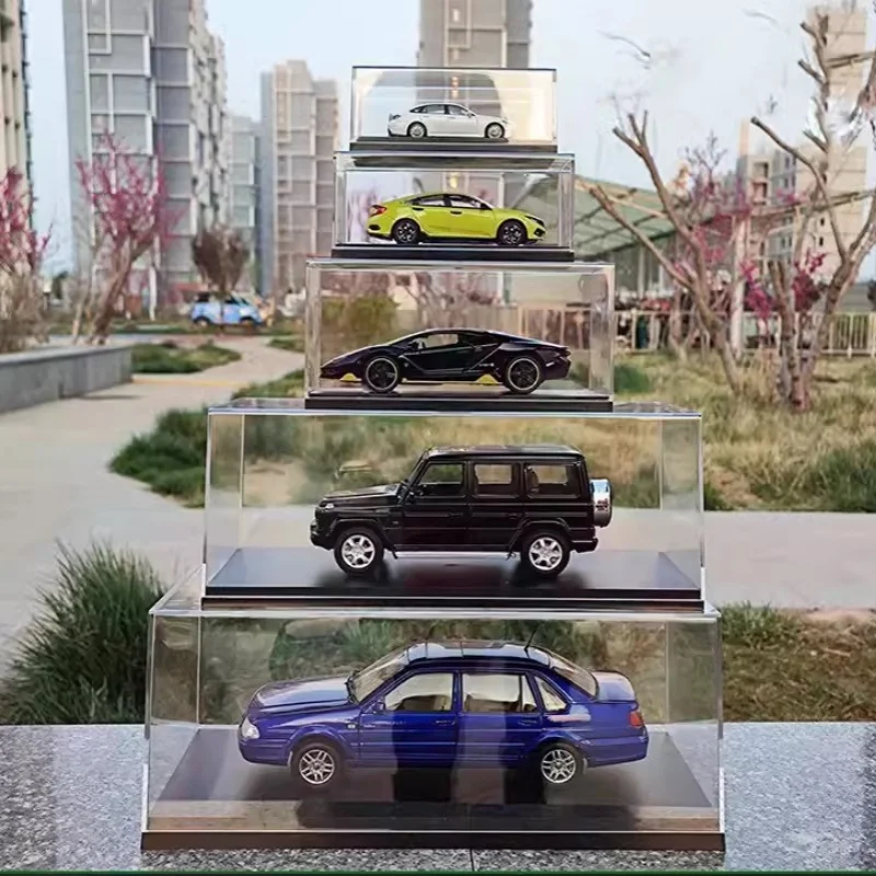 Escala 1/64 1/43 1/32 1/24 1/18 caixa de exibição acrílica transparente para modelo de carro capa contra poeira caixa pré feita diecast armazenamento profissional