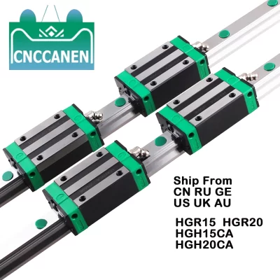 Trilho linear de guia quadrado cnc hgr20 hgr15, 2 peças de qualquer comprimento + 4 peças hgh15ca/hgh20ca, transporte de bloco deslizante para gravação em roteador cnc
