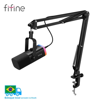 FIFINE-Kit de Microfone XLR Dinâmico com Braço Boom para Mixer,Gaming USB Mic Set, RGB, Controle de Volume para PC, PS5, PS4, Amplificador, AM8T
