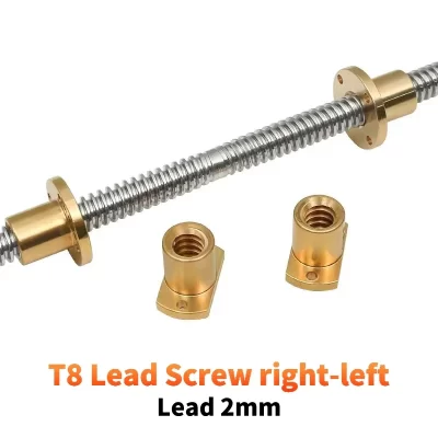 1 peça 304 aço inoxidável t8 parafuso de chumbo direita-esquerda comprimento 100-1000mm chumbo 2mm com porcas latão h flange porca para peça de impressora 3d