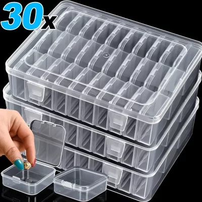 30/14x caixas de strass transparentes organizador de plástico 5d acessórios da arte do prego recipientes arte artesanato grânulo semente jóias armazenamento de mesa