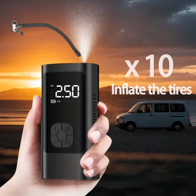 Bomba inflável portátil, 2 modos de fonte de alimentação e 4 prensas de ar predefinidas, display digital, pneu de carro e motocicleta