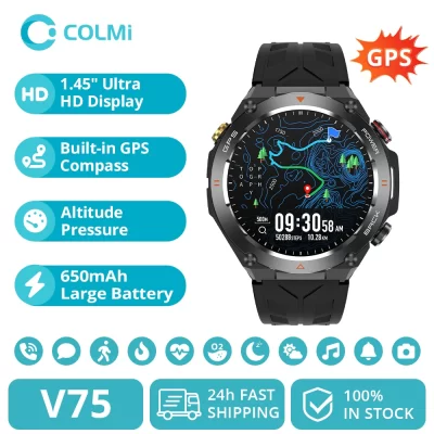 COLMI-V75 GPS Smart Watch, 1,45 "Ultra HD Display, bússola embutida, fazer/receber chamadas telefônicas, bateria de 650mAh, smartwatch, 2024
