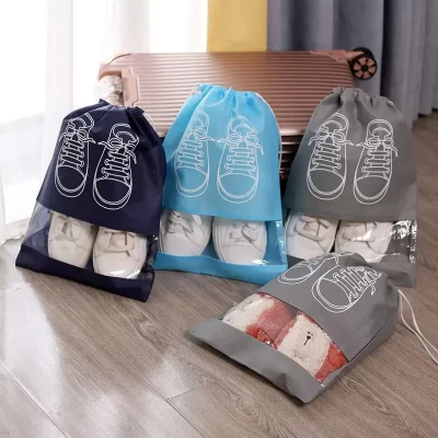 Grande Capacidade Shoe Storage Bag, Espessado Não-tecido Strap Mouth Bag, impermeável, Moistureproof, Viagem, 5pcs por conjunto