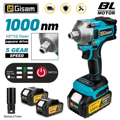 Gismo 1000N.M Torque Brushless Chave de impacto elétrica 1/2 polegada Chave de fenda sem fio Ferramentas elétricas para Makita 18V Bateria