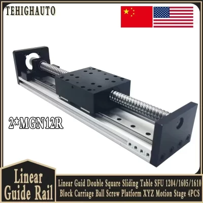 Guia linear mesa deslizante quadrada dupla sfu 1204/1605/1610 bloco transporte plataforma de parafuso esférico xyz movimento palco 4 peças sliders