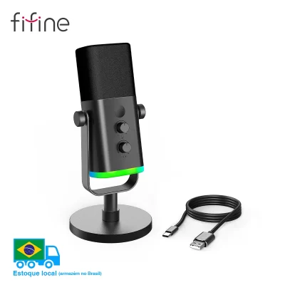 Fifine microfone dinâmico usb/xlr com controle rgb/jack de fone de ouvido/mudo, microfone para gravação de jogos de pc streaming AmpliGame-AM8