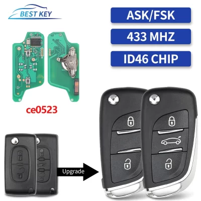 MELHOR CHAVE Modificada Chave Remota Do Carro ASK/FSK 433Mhz ID46 Para Peugeot 207 308 307 407 607 807 Para Citroen C2 C3 C4 Ce0523 23BT