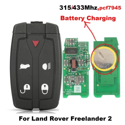 Jingyuqin remoto 315/433mhz pcf7945 chave do carro para land rover freelander 2 descoberta controle chave inteligente carregamento da bateria com logotipo