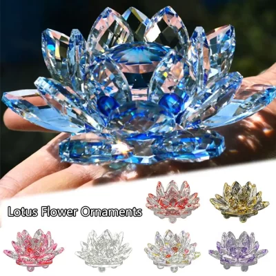 Estatueta de flor de lótus de cristal, decoração de casa, casamento, coleção de artesanato de vidro, enfeites de mesa, presentes de lembrança