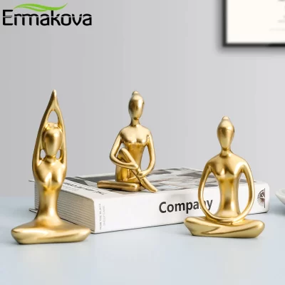 Ermakova 12 estilos de arte abstrata resina yoga poses estatueta porcelana senhora figura estátua casa yoga estúdio decoração ornamento