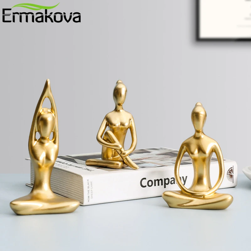 Ermakova 12 estilos de arte abstrata resina yoga poses estatueta porcelana senhora figura estátua casa yoga estúdio decoração ornamento