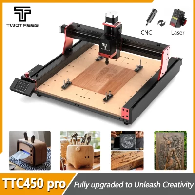 Twotrees TTC450 PRO CNC Router Machine 4 eixos 90% montado CNC marcenaria gravação a laser corte madeira metal controle GRBL