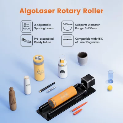 Rolo Rotativo AlgoLaser 360 ° Eixo de gravação rotativo para copos cilíndricos regulares, garrafas, objetos para todas as máquinas de gravação a laser