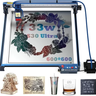 Sculpfun s30 ultra gravador a laser com assistência de ar 33w saída cortador a laser 600x600mm área de trabalho gravador a laser para madeira metal