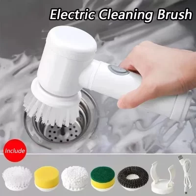 Escova elétrica de limpeza de banheiro com 5 cabeças de escova 5 em 1 escova de limpeza cozinha escova de lavar louça gadgets