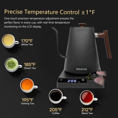 Chaleira elétrica pescoço de ganso, 1l, 1200w, temperatura inteligente controlada, cafeteira feita à mão, aquecimento rápido, 110v/220v