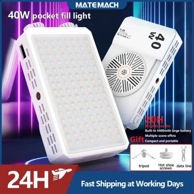 Matemach led câmera luz 2500k-9000k bi-color lâmpada de vídeo alça luz portátil fotografia luz 4400mah com cct na câmera