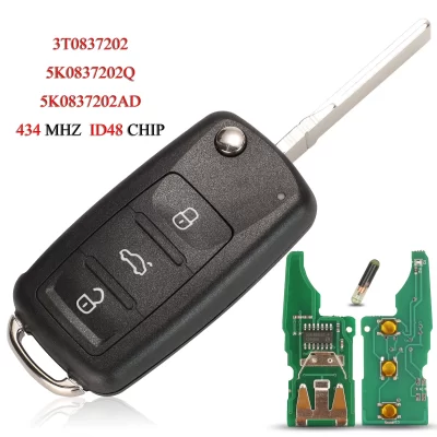 jingyuqin 3T 0837202 5K 0837202 Chave remota de carro AD / 202Q para VW Beetle Eos Golf 6 Jetta Tiguan Seat Skoda Fabia 434Mhz ID48 Chip