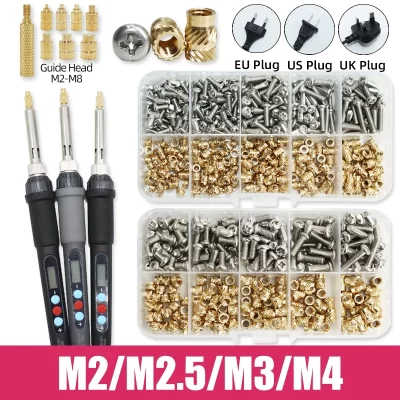 Brass Insert Nut and 304 Stainless Steel Screw for 3D Printer Plastic Thread Heat Set Insert Soldering Iron Tip Copper Nut Bolt