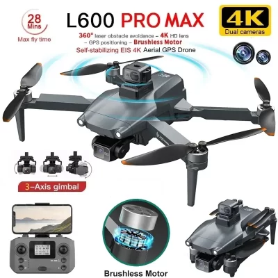 2025 novo l600 pro max gps drone 5km 4k profissional hd câmera dupla 3 eixos cardan 360 evitar obstáculos sem escova quadcopter brinquedo
