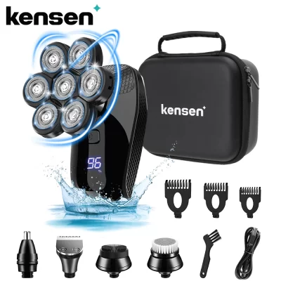 Kensen 5 em 1 barbeador elétrico 7d cabeça de corte flutuante recarregável kit barbeador para homens ipx6 à prova dwaterproof água aparador barba cabeça barbeadores