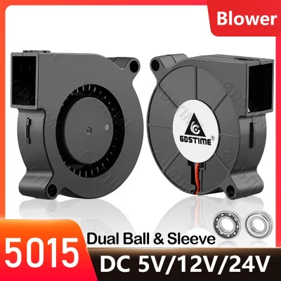 Gdstime dc 5v 12v 24v 50x50x15mm refrigerador de bola dupla 2pin usb ventilador radial 5015 turbo ventilador 5cm 50mm radiador para resfriamento de impressora 3d