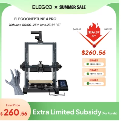 ELEGOO-NEPTUNE 4 Impressora 3D PRO FDM, até 500 mm/s, alta velocidade, nivelamento automático de cama de 121 pontos, tamanho de impressão de 225x225x265mm
