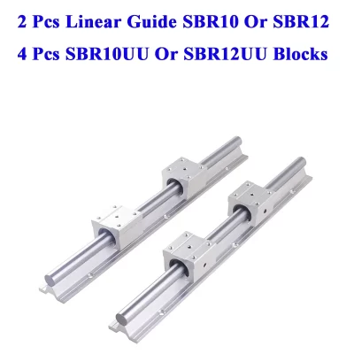 Trilho linear sbr sbr10 sbr12 250-1000mm 2 peças guia linear sbr10 ou sbr12 + 4 peças sbr10uu ou sbr12uu blocos para peças cnc 3d