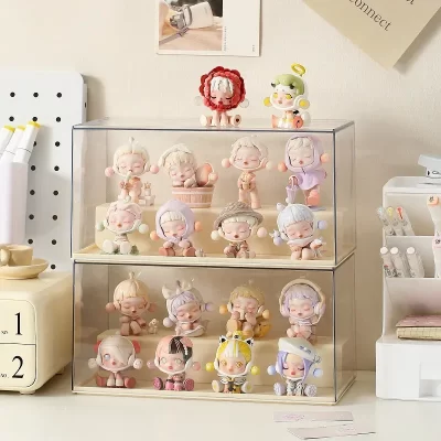 Vitrine acrílica para figuras de ação, vitrine de proteção à prova de poeira para figuras colecionáveis pop labubu e organizador de caixa de brinquedos
