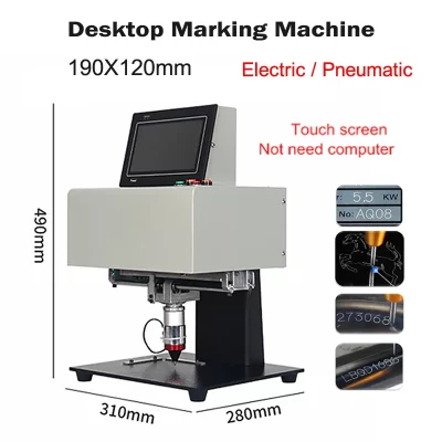 Máquina de marcação pneumática elétrica, portátil, Touch Screen, placa de identificação, cilindro, número, 190x120mm