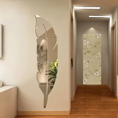 Espelho acrílico colar espelho pena parede pasta decoração tridimensional varanda banheiro decoração da família