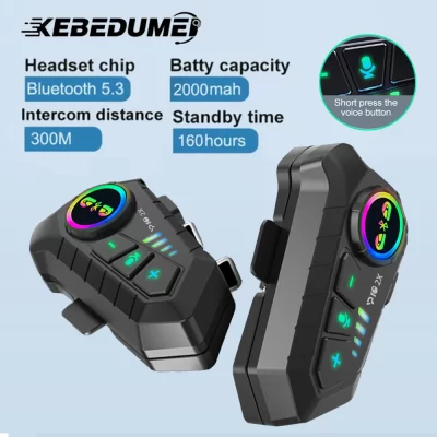 Kebiduii 1/2x motocicleta interfone fone de ouvido capacete bt 5.3 para 2 pilotos intercomunicador 300m à prova dwaterproof água compartilhamento música interfone