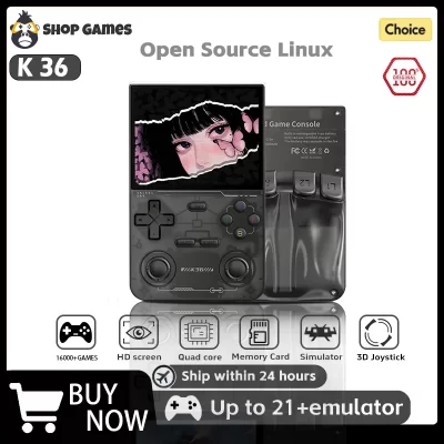 Console de videogame portátil retrô k36 de código aberto, 16000 jogos, emulador para ps1/psp/dc/n64/ss 500nit, tela ips de 3.5 espaços