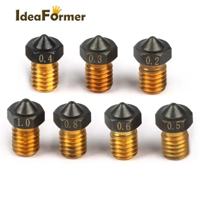 1/2/5 pces e3d v6 ptfe revestido bocal de bronze 0.2/0.4/0.5/0.6/0.8/1.0mm 1.75mm m6 impressora 3d v6 bocais para ender3 titan prusa i3 mk3