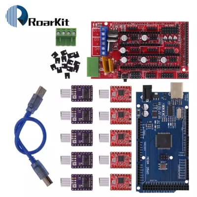 3d impressora mega 2560 r3 + rampas 1.4 painel de controle + 5 peças, at4988 ou drv8825/at2100 acionamento do motor deslizante para kit arduino