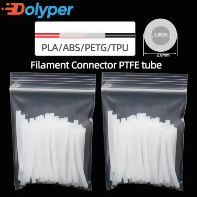 Conector de filamento de impressora 3d, 50 peças/100 peças tubo ptfe 1.75mm juntas de filamento id1.8mm od2.6mm comprimento 37mm para pla/abs/petg