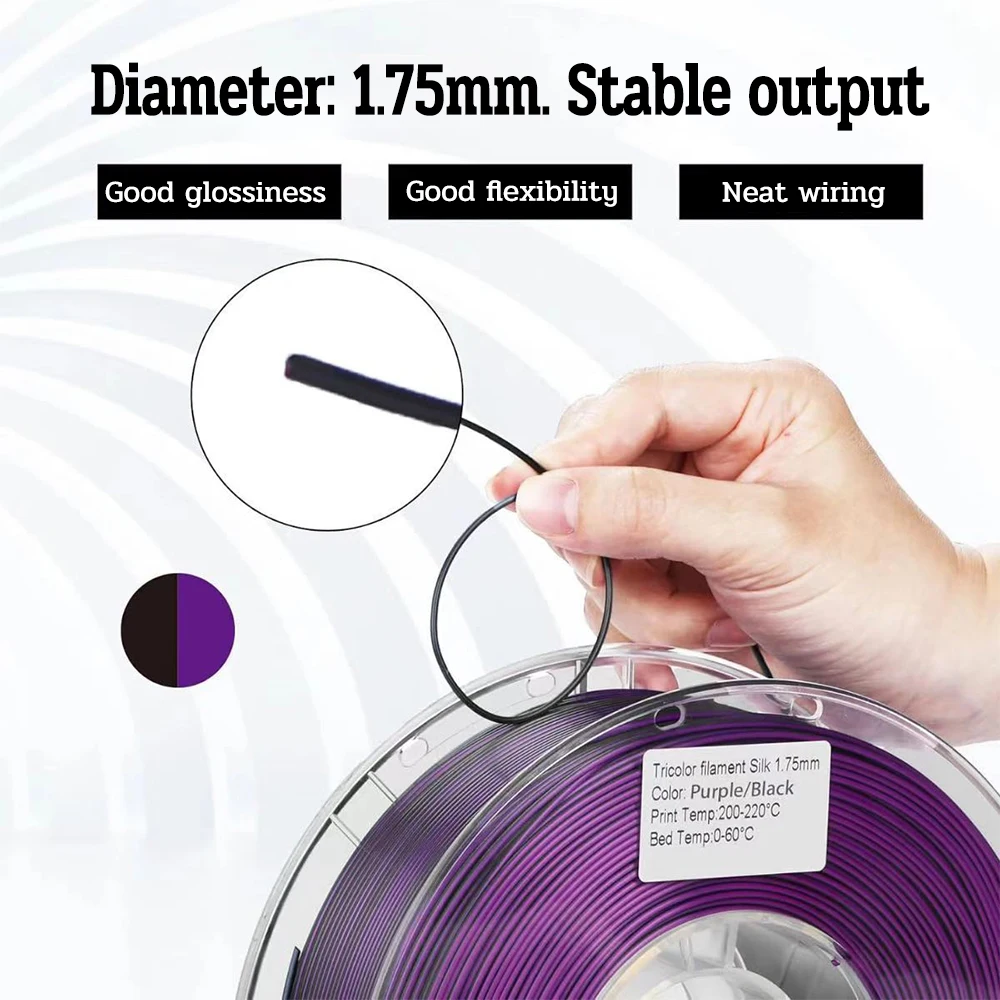 Novo filamento de seda dupla cor pla 1.75mm 1kg 500g 250g impressora 3d material plástico duas cores pla filamento sedoso prata azul - Image 6