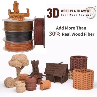 Filamento de impressora 3d de madeira, filamento pla de madeira 1.75mm, cor de madeira mais de 20% fibra de madeira real pinho branco/sândalo/ebano/prosawood