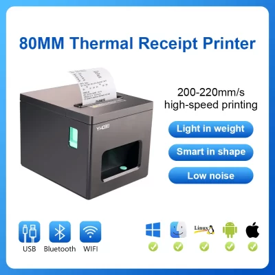 Impressora térmica, 80mm USB/USB+LAN/USB+BT/USB+BT+LAN+WIFI/USB+WIFI ESC/POS Impressora, compatível com Windows/Linux/MAC OS (YHD-8390)